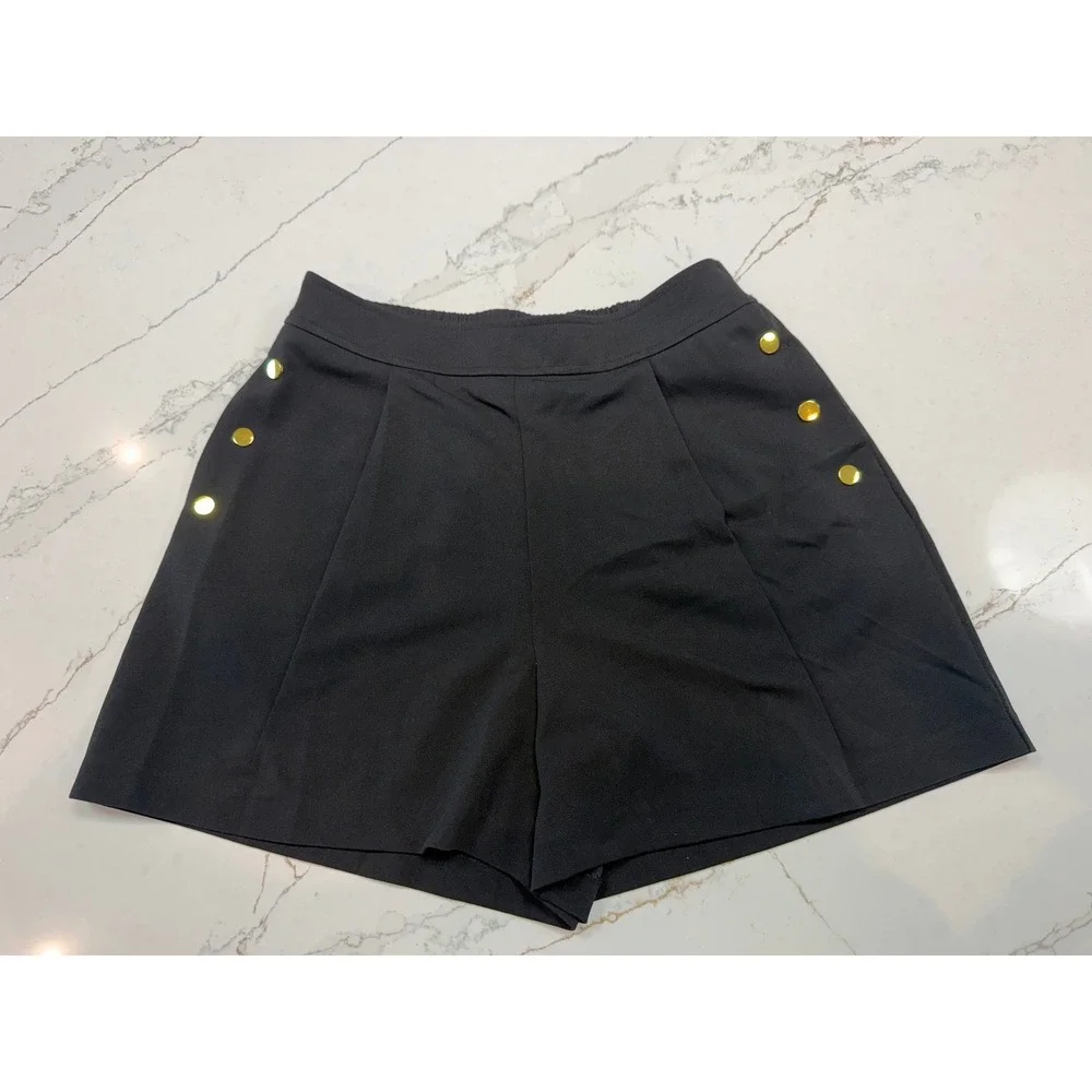 Ellen Tracy Womens SBlack Gold Button Sailor Shorts ETWS3045‎ Size S NWOT